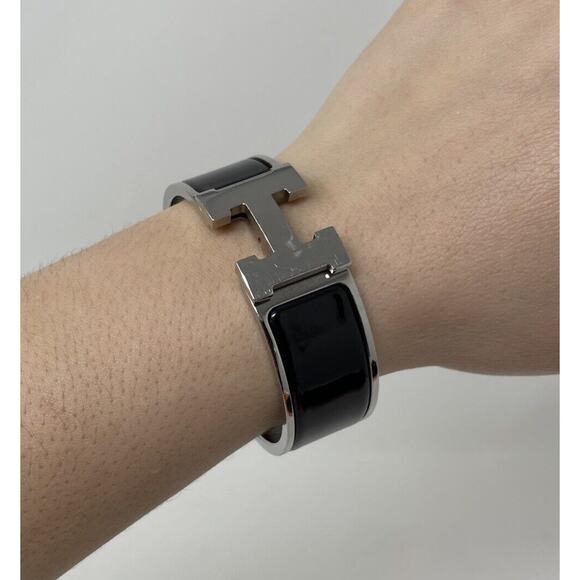 Hermes Clic Clac H Bracelet Black and Silver - Picture 10 of 10